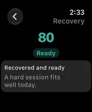 Pulse Coach Apple Watch recovery detail with HRV and resting heart rate